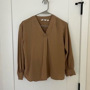 Uniqlo Tan V-Neck Blouse